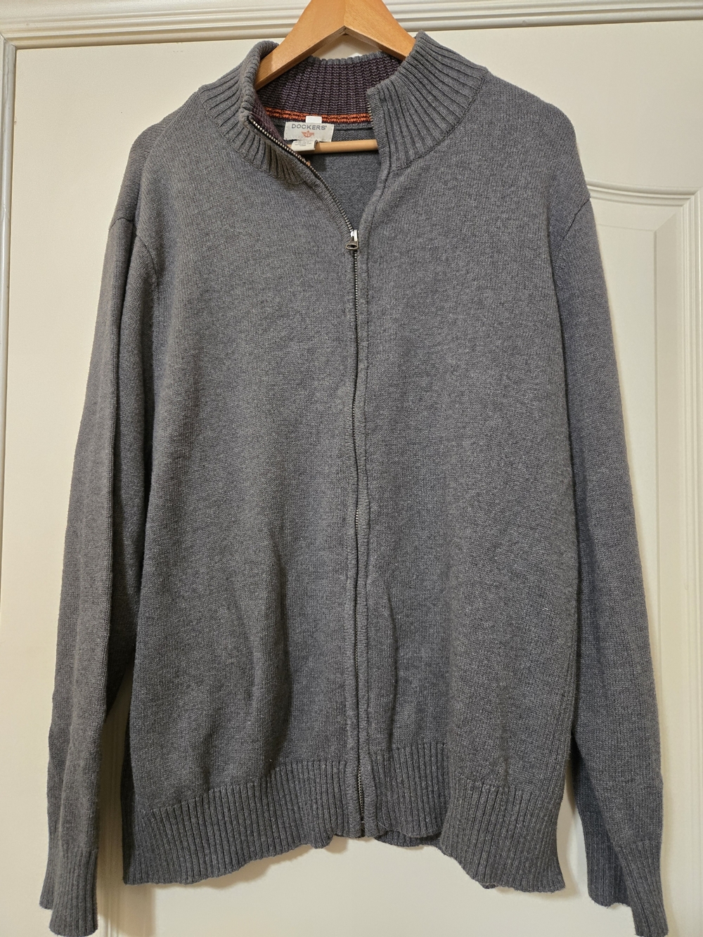 Dockers Men's Charcoal Full-Zip Knit Cotton Sweater Warm Comfy Fall
